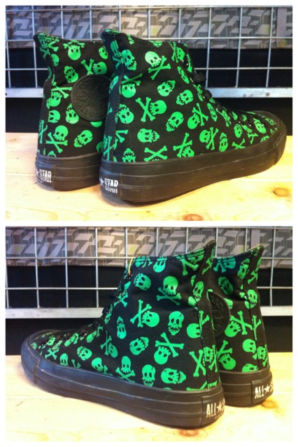 画像: 【26974-717】converse ALL STAR SKULL HI （ブラック/グリーン）　USED